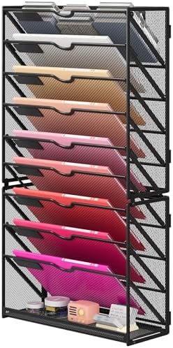 Lavatino 10-Tier Hanging Wall File Folders Organizer - Black Metal Mesh Paper Magazine Document Mail Holder File Organizer for Office School Home Wall Mount or Desk Supplies Organization