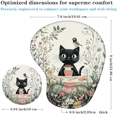 Cute Cat Mouse Pad with Wrist Support+Cup Mat