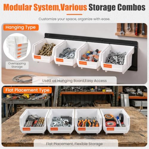 16pc Wall-Mounted Storage Organizer Set with Metal Rails White