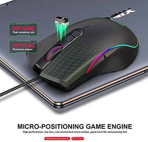 Ergonomic RGB RGB gaming mouse 6400 DPI adjustable 7- button gaming mouse USB optical mouse, suitable for portable computers