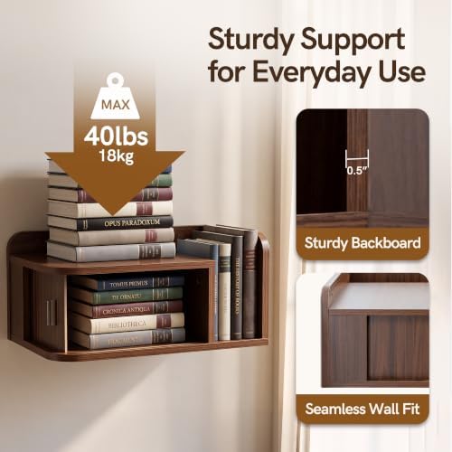 Floating Nightstand Walnut Fluted Bedside Table with Open Shelf (L)