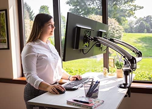 Ergotech Dual Freedom Arm, Includes Two Aluminum Articulating Arms, 8.4-17.8 lbs. Weight Capacity per Arm, Suitable for Monitors up to 27 inches, VESA Compatible 75×75, 100×100, Silver