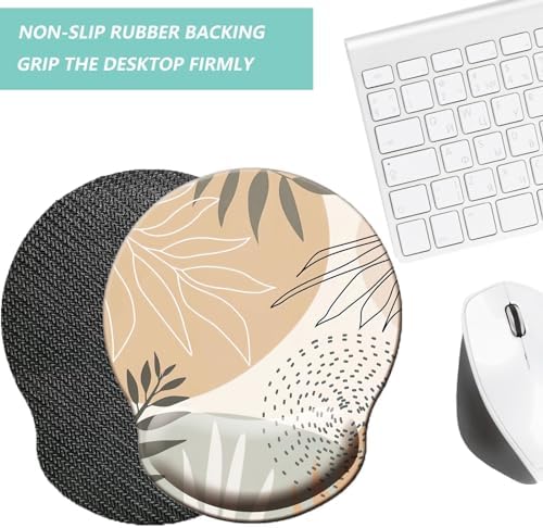 Mouse Pad with Wrist Support, Ergonomic Mouse Pad with Memory Foam Wrist Rest Cushion, Non-Slip Rubber Base Gaming Mice Pad for Home Office Computer Laptop, Leaves Buff