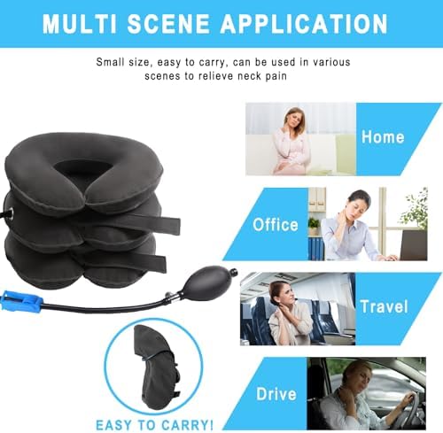 Cervical Neck Traction Device for Instant Neck Pain Relief - Inflatable & Adjustable Neck Stretcher Neck Support Brace, Neck Traction Pillow for Home Use Neck Decompression