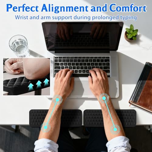 Desk Edge Cushion, L-Shaped Memory Foam Arm Rest for Desk with Non-Slip Base, 2-Piece Ergonomic Elbow Pads & Wrist Rest for Mouse & Keyboard, Desk Arm Support for Office, Gaming & Home(Black)