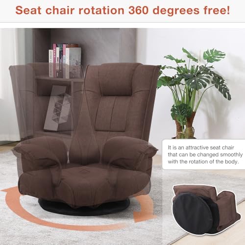 Ergonomic Swivel Floor Gaming Chair with Armrests & Side Pockets, 6-Position Reclining Sofa Bed, Foldable Padded Lounger with Thick Cushion & Lumbar Support for Esports, Reading, TV Watching, Brown