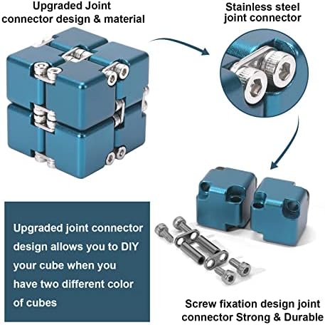 Lifidea Aluminum Alloy Metal Infinity Cube Fidget Cube (6 Colors) Handheld Fidget Toy Desk Toy with Cool Case Infinity Magic Cube Relieve Stress Anxiety ADHD OCD for Kids and Adults (Blue)