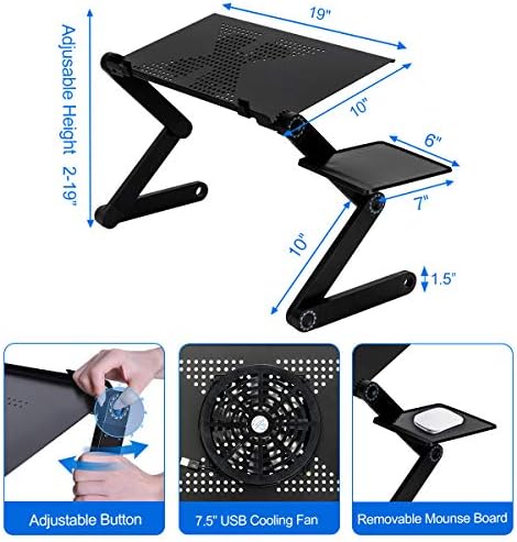 Upgraded Adjustable Aluminum Laptop Desk, with Cooling Fan, Mouse Pad, Notebook, MacBook Laptops Table Stand for Home Office, Ergonomic Lap Desk TV Bed Standing Desk