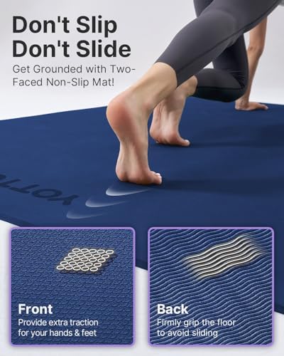 YOTTOY Large Yoga Mat (75 * 52 * 1/2inch),Extra Wide TPE Exercise Mat,Non-Slip Workout Mat for Pilates, Fitness, Barefoot, Home Gym Studio with Strap and Towel