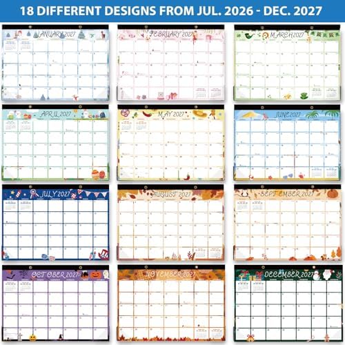 Desk Calendar 2026-2027 - 18 Month Desk Calendar july 2026-2027 Dec, 17" x 12", Large Monthly Desktop Calendar with Daily Blocks, Plastic Cover, Corner Protectors - (2 Stickers Included)