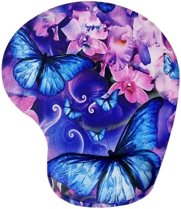 Mouse Pad with Wrist Support, Ergonomic Mouse Pads with Memory Foam Wrist Rest, Easy Typing Pain Relief, Comfortable Home Office Computer Wrist Support Pads for Working Studying, Butterfly Flowers