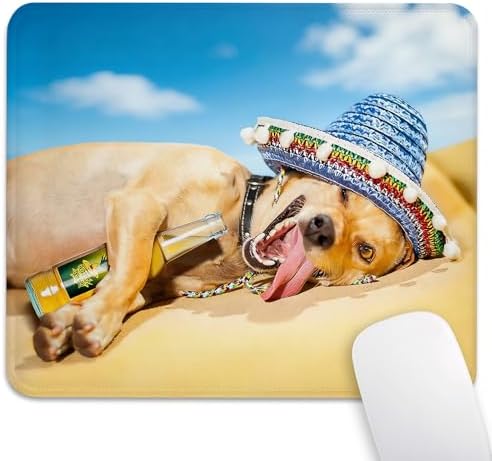 Funny Drunk Chihuahua Dog Mouse Pad, Cute Yellow Lab Puppy Summer Desk Mat