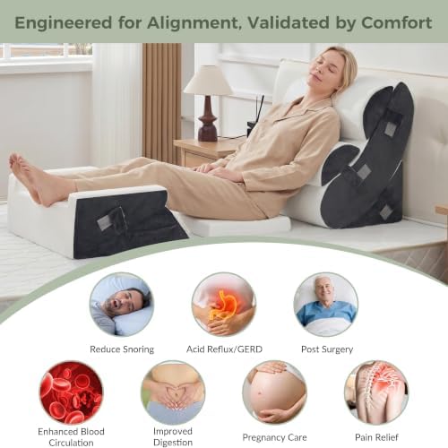 BDEUS Extra Thick 7PCS Wedge Pillow Set for After Surgery, Back Pillow for Bed Sitting up, Orthopedic Foam Wedge Pillow for Acid Reflux Sleep Apnea Pain Relief, Post Surgery Pillow for GERD & Snoring