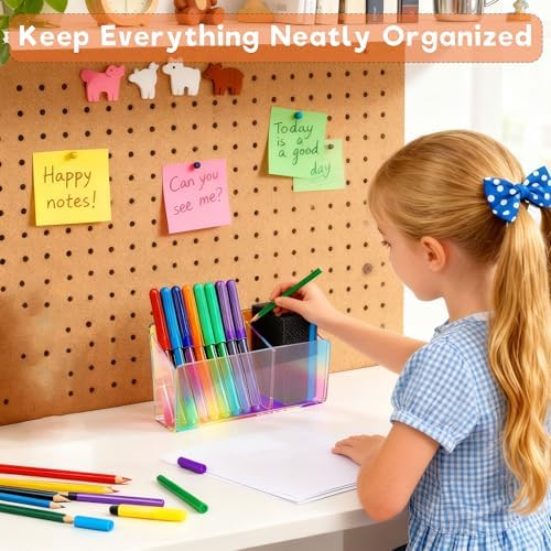 Magnetic Dry Erase Marker Holder - Non-Slip Acrylic Pen Organizer with Powerful Magnets for Whiteboard, Refrigerator, Office Desk, Classroom Supplies & Home Organization-colorful
