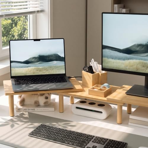 Bamboo Monitor Riser, 3-in-1 Modular Computer Monitor Stand