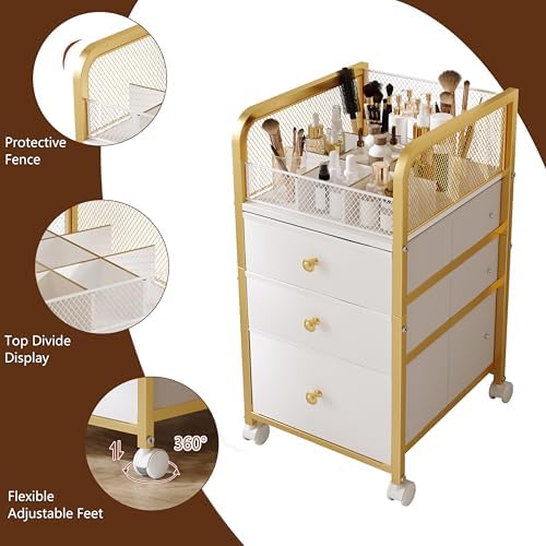 Rolling Makeup Organizer Cart with 3 Drawers Under Desk Storage