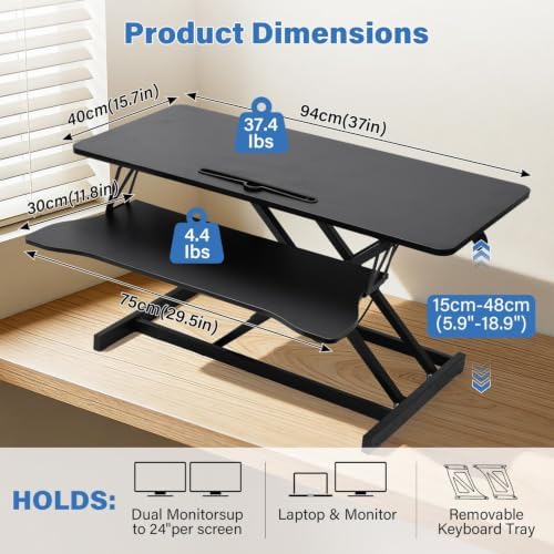37" Height Adjustable Standing Desk Converter, Stand up Desk Riser
