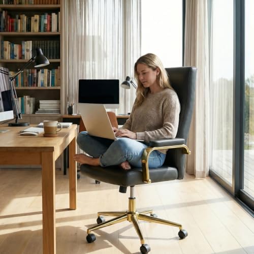 GXJ Black and Gold Office Chair with Memory Foam Seat, Computer Desk Chair