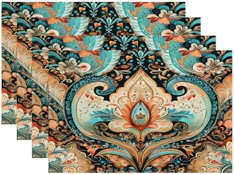 Batmerry Elaborate Rich Linen Placemats Set of 4, Artwork Luxurious Aesthetic Washable Table Mats for Kitchen Table Thickened Heat Insulation Dining Set Indoor Outdoor 12X18 in