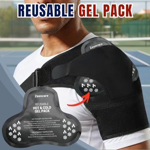 Shoulder Brace with Ice Pack Hot Cold Therapy, Shoulder Compression Sleeve, Shoulders Immobilizer Support for Rotator Cuff Relief Brace for Men Women (Hot & Cold Gel Pack Included)