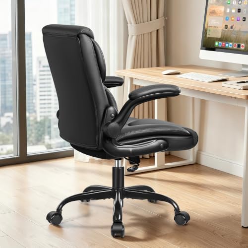 PU Leather Office Chair, Comfy Executive Chair with Flip-up Arms