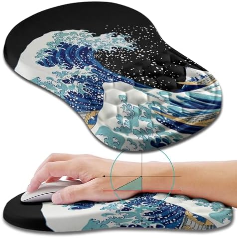 Hokafenle Ergonomic Mouse Pad Wrist Support, Wrist Rest Mousepad for Carpal Tunnel Pain Relief with Integrated Memory Foam Slope Massage Bulge (11.8x7.9 inch,Sea Wave