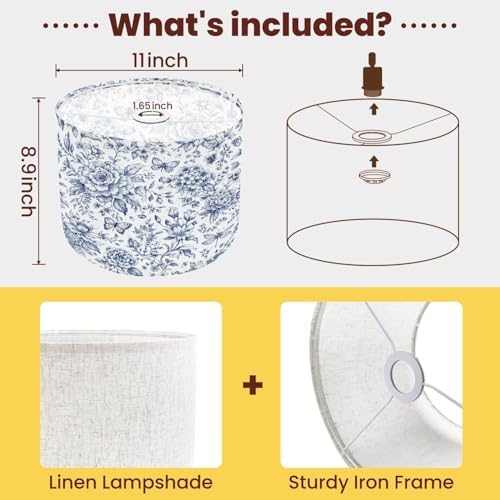 Drum Lamp Shade Bloom Vintage Floral Seamless Pattern Spring Flowers Blue White Lampshades for Floor Lamps Table Lamp Pendant Light 8.9"x11" Linen Lamp Cover Replacement Large Lamp Shade