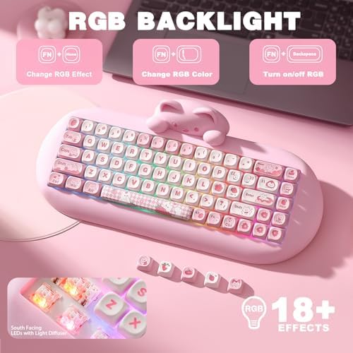 YUNZII C68 Silicone Cute Cat Mechanical Keyboard (Pink, Cocoa Cream Switch)