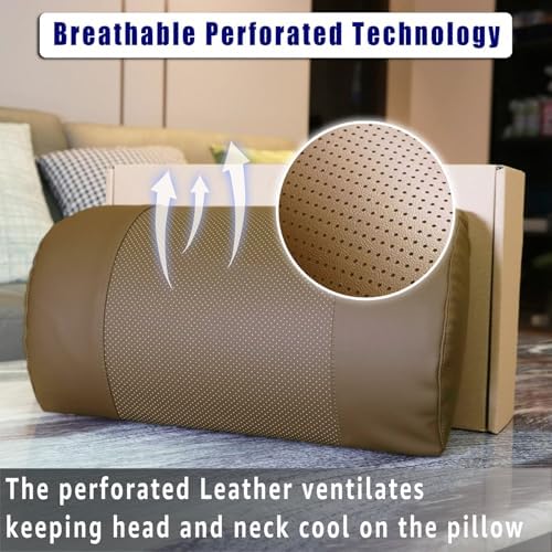 Non-Slip Head Pillow for Recliners - Neck Support Memory Foam Cushion with Breathable Perforated Leather Cover, Offering Relief at Home, Office, and Travels,Brown