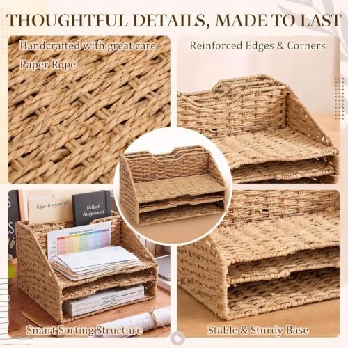 RattanView Desk File Organizer, Woven Mail Organizer Countertop, Paper Rope