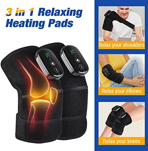Cordless Electric Heated Knee Massager, 3-in-1 Heated Knee Massager with Heat for Knee Elbow Shoulder Wrap with 3 Vibration & Heating Modes (2 Pack)