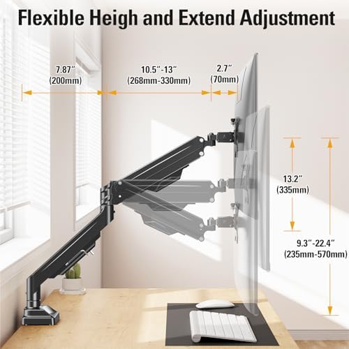 Heavy Duty Single Monitor Arm for 13-42" Ultrawide Screen, Adjustable Monitor Mount with Tilt Rotation Swivel, Gas Spring Desk Mount Bracket with Clamp/Grommet, Holds 33lbs, Max VESA 100x100