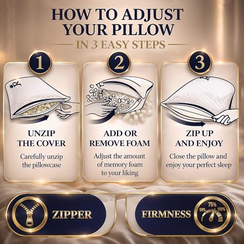 Royal Therapy Queen Memory Foam Pillow, Adjustable Shredded Odor-Free Pillow for Neck & Shoulder Pain Relief, Support for Back, Stomach, Side Sleepers, CertiPUR-US