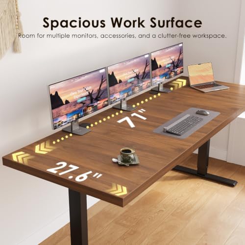 OffiGo 71 Inch Executive Electric Standing Desk Height Adjustable, Walnut