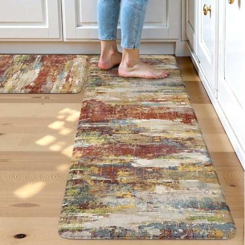 Collive Abstract Kitchen Rugs Sets of 2 Kitchen Mats Cushioned Anti Fatigue