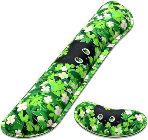 Dapesuom Enlarge Keyboard Wrist Rest, Memory Foam Wrist Cushion for Desk Mats Support, Typing Pain Relief Keyboard Mouse Pad Rests Set with Non-Slip Base for Gaming Laptop Computer, Anime Grass Cat