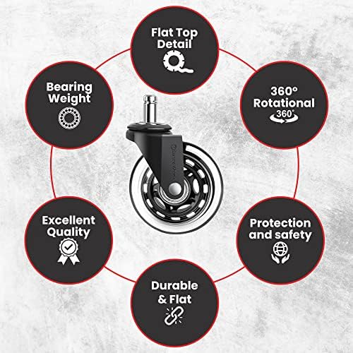 Premium Gamma Office Chair Wheels Black, Pack of 5, 7/16 x 7/8 Inch – Heavy Duty Chair Wheels Replacement for Scratch-Free, Smooth & Silent Rolling – Suitable for Floors & Carpet