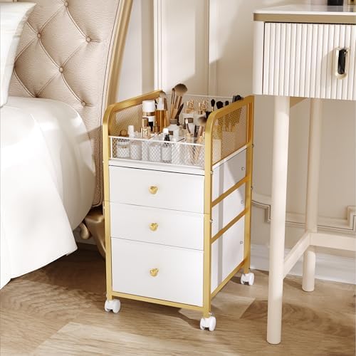 Rolling Makeup Organizer Cart with 3 Drawers Under Desk Storage