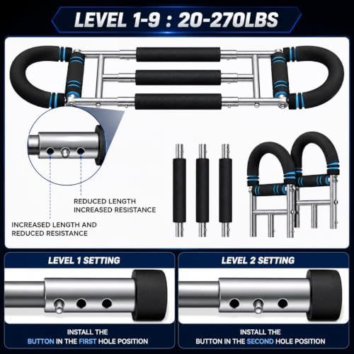 Twister Arm Trainer 20-270 lbs, NUJFITNESS Twister Bar with 3 Detachable Springs & 9 Resistance Levels, Power Chest Expander for Arm, Chest, Shoulder & Upper Body Strength Training, Home Gym Workout