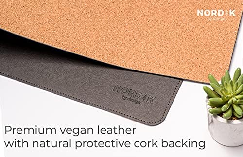 Nordik Leather Desk Mat - Cork Gunmetal Gray - Leather Desk Pad 35x17 in
