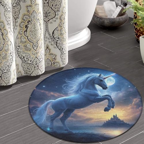 Soft Round Yoga Carpet, Office Chair Decor Round Mat for Carpet and Hardwood Floors Unicorns