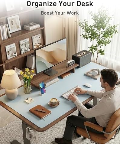 Aothia Faux Leather Desk Mat - Large Mouse Pad, Non-Slip PU Leather Blotter, Waterproof Writing Surface for Office and Home (Baby Blue, 63" x 24")