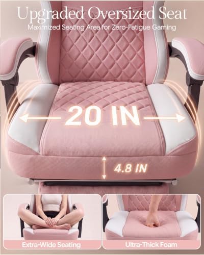 Dowinx High Back Tech Fabric Gaming Chair with Wide Seat, Pink White