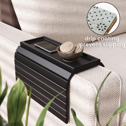 Bamboo Folding Sofa Arm Tray with Anti-Slip Pad (Black)