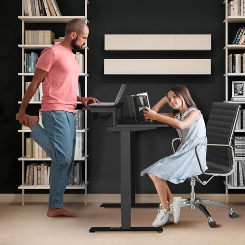 AVLT 47″ Electric Standing Desk with Dual-Tier Shelf & Tablet Holder Black