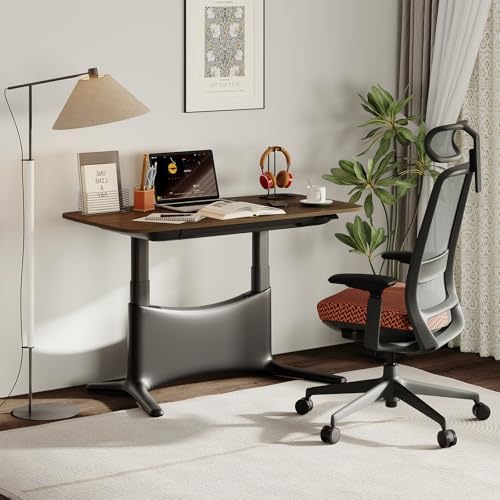 COLAMY Electric Adjustable Standing Desk – 48 x 28 Inch Sit Stand Desk with Drawer & Cable Management, Dual Motor Lift System, Ergonomic Footrest, Home Office Table (MFC Desktop, Walnut + Black)