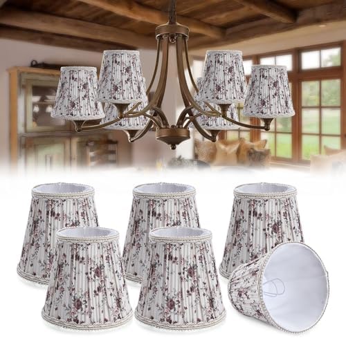 Fuloon Chandelier Lamp Shades, Clip on Small Sconce Lamp Shades, Suit for Candelabra Bulbs in Modern/European/French Country/Farmhouse Decoration, 3.5x4.3x4.9 in(6 Pack, Chiffon Rosa Printed)