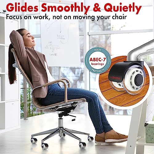 Office Chair Wheels Replacement Set of 5 - Dual 2 Inch Soft Chair Casters for Hardwood Vinyl Tile - Heavy Duty & Safe for All Floors - Fits 98% of Computer Gaming & Office Chairs - White