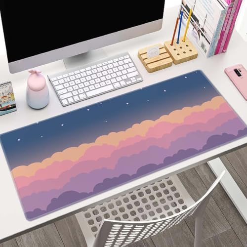 Gaming Mouse Pad Large,Cute Clouds Purple Mouse Pad Gaming Mouse Mat Desk Pad,31.5 x 11.8 Desk Mat Mouse Pads for Desk,Extended Keyboard Mousepad with Non-Slip Base and Stitched Edge