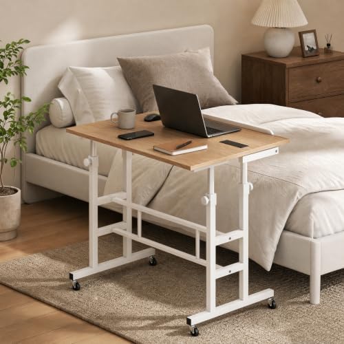Tangkula Height Adjustable Mobile Standing Desk with Built-in Power Outlets